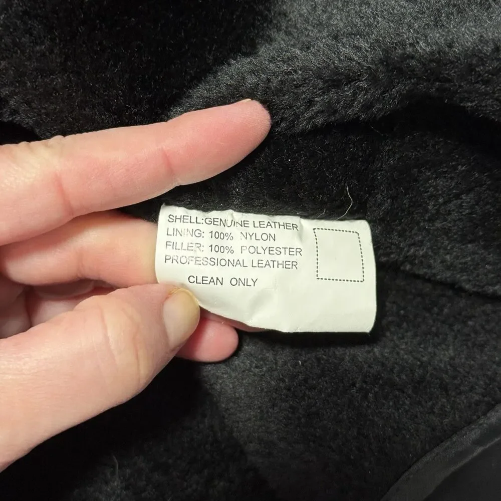 Vtg Leather Bomber Jacket Mens Medium Black USA Flag Biker Grunge Flight 80s 90s - Picture 14 of 14